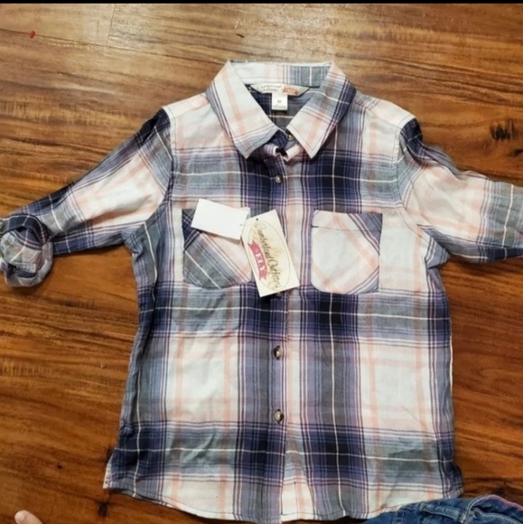 Betsey Johnson Embroidered Floral Jeans and NWT Plaid Shirt Bundle Outfit - Picture 2 of 5